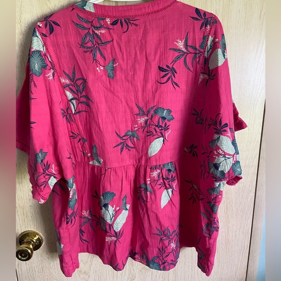 Wonderly Relaxed Gauze Peasant Top in Pink Dotty floral Sz XL - Picture 9 of 9